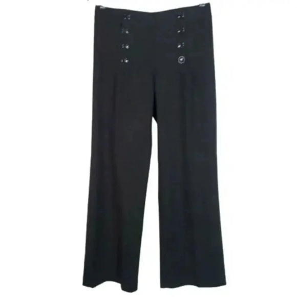 H&M Wide Leg Black Wool Blend Pants Size 6 Double Button Fly High Rise NEW w - Picture 1 of 5